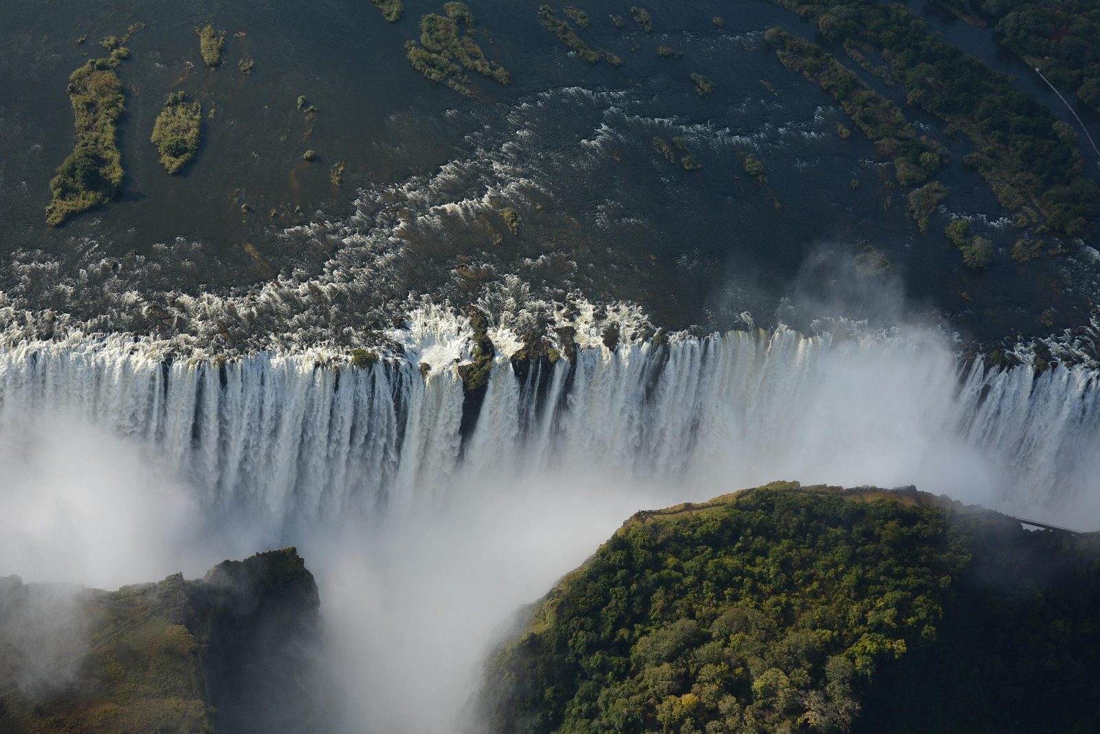 Aerial view of Victoria Falls on the Zambezi River