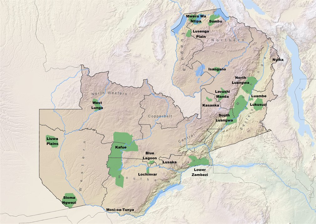 Map of Zambia's national parks